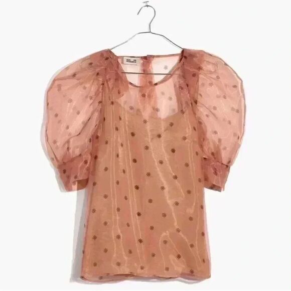 Madewell Baum Und Pferdgarten Maiko Puff-Sleeve Sheer Dot Blouse Small l US 6 - Picture 5 of 7